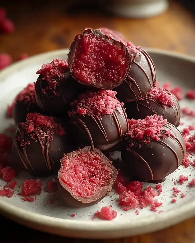 A delicious plate of No-Bake Raspberry Chocolate Truffles