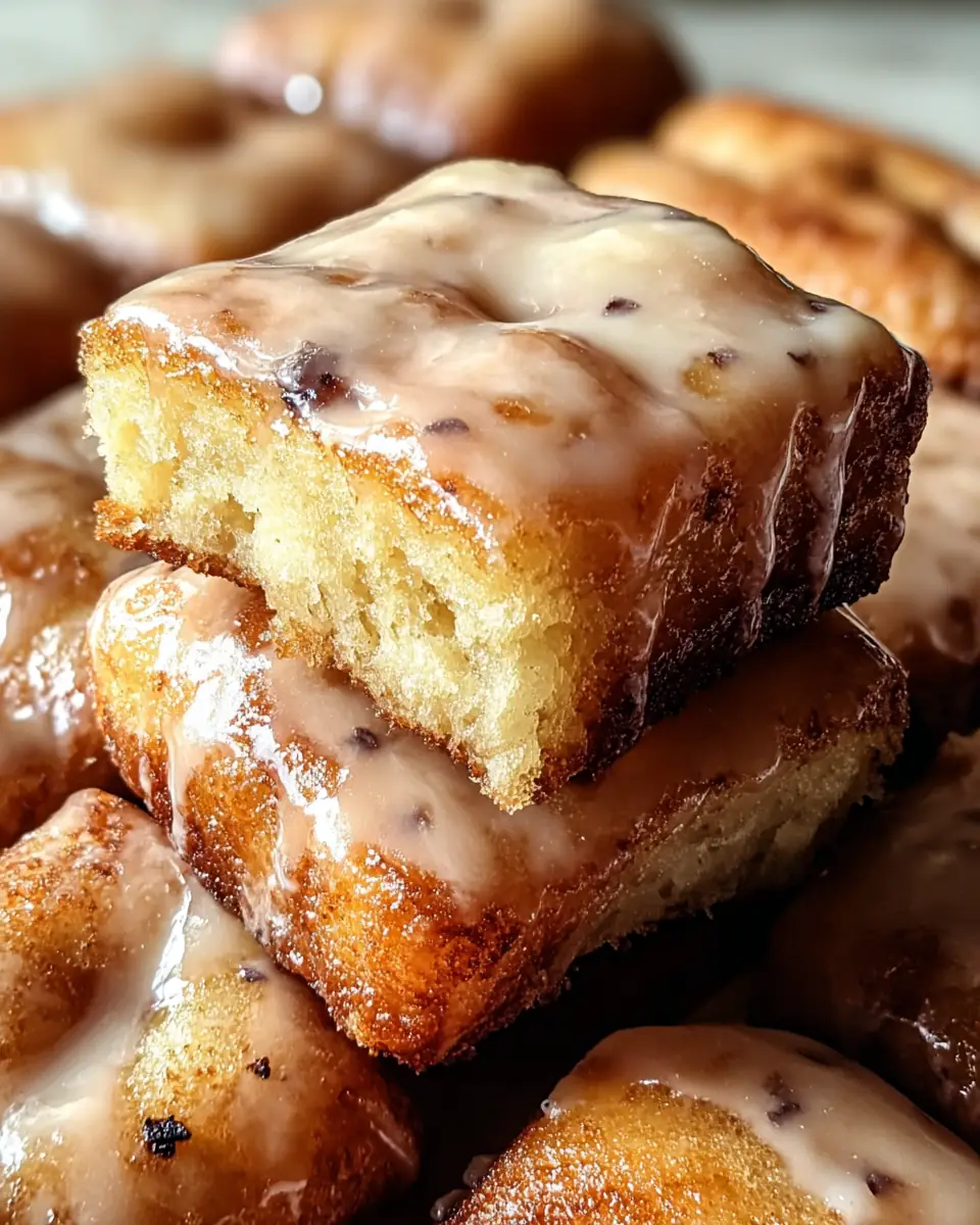 A delicious plate of Old-Fashioned Buttermilk Donut Bars with Brown Butter Maple Vanilla Bean Glaze