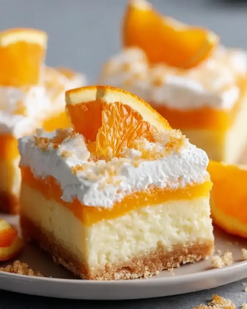 A delicious plate of Orange Creamsicle Dream Bars: Juicy, Creamy Bliss Awaits!