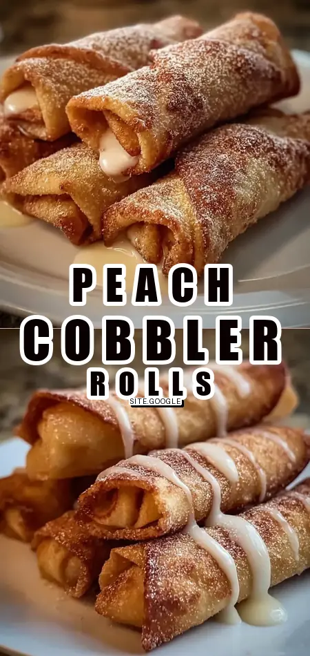 Pinterest pin (Design 1) for Peach Cobbler Egg Rolls Recipe