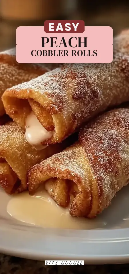Pinterest pin (Design 2) for Peach Cobbler Egg Rolls Recipe