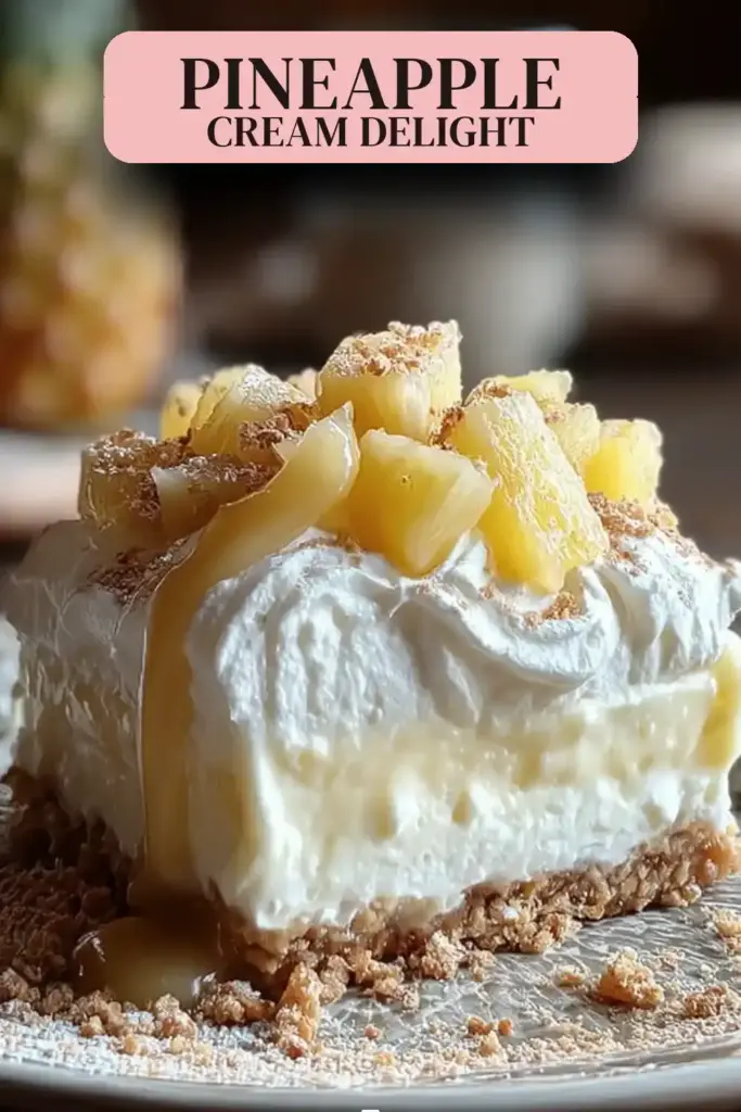 Pinterest pin (Design 2) for No Bake Pineapple Cream Dessert