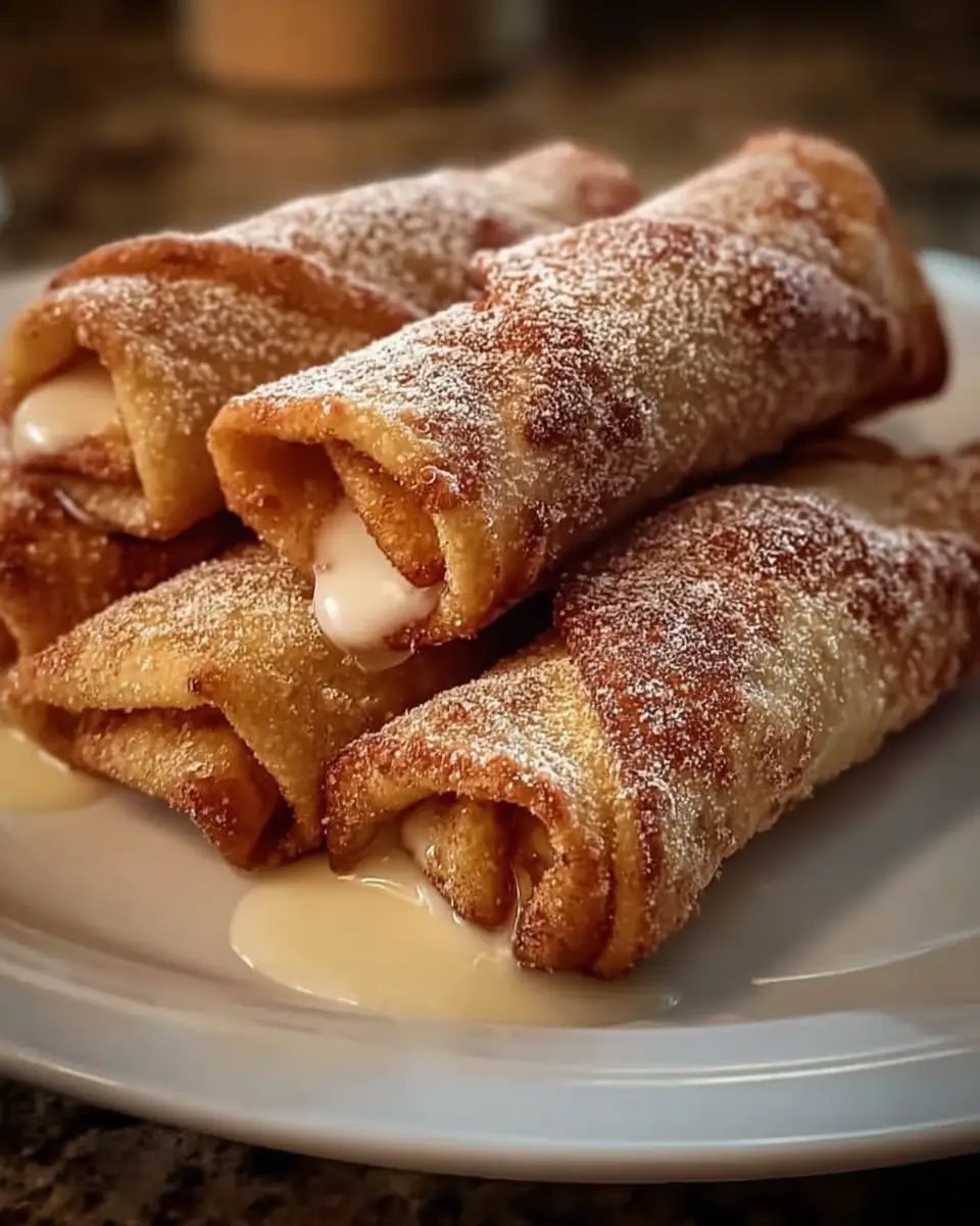 A delicious plate of Peach Cobbler Egg Rolls Recipe