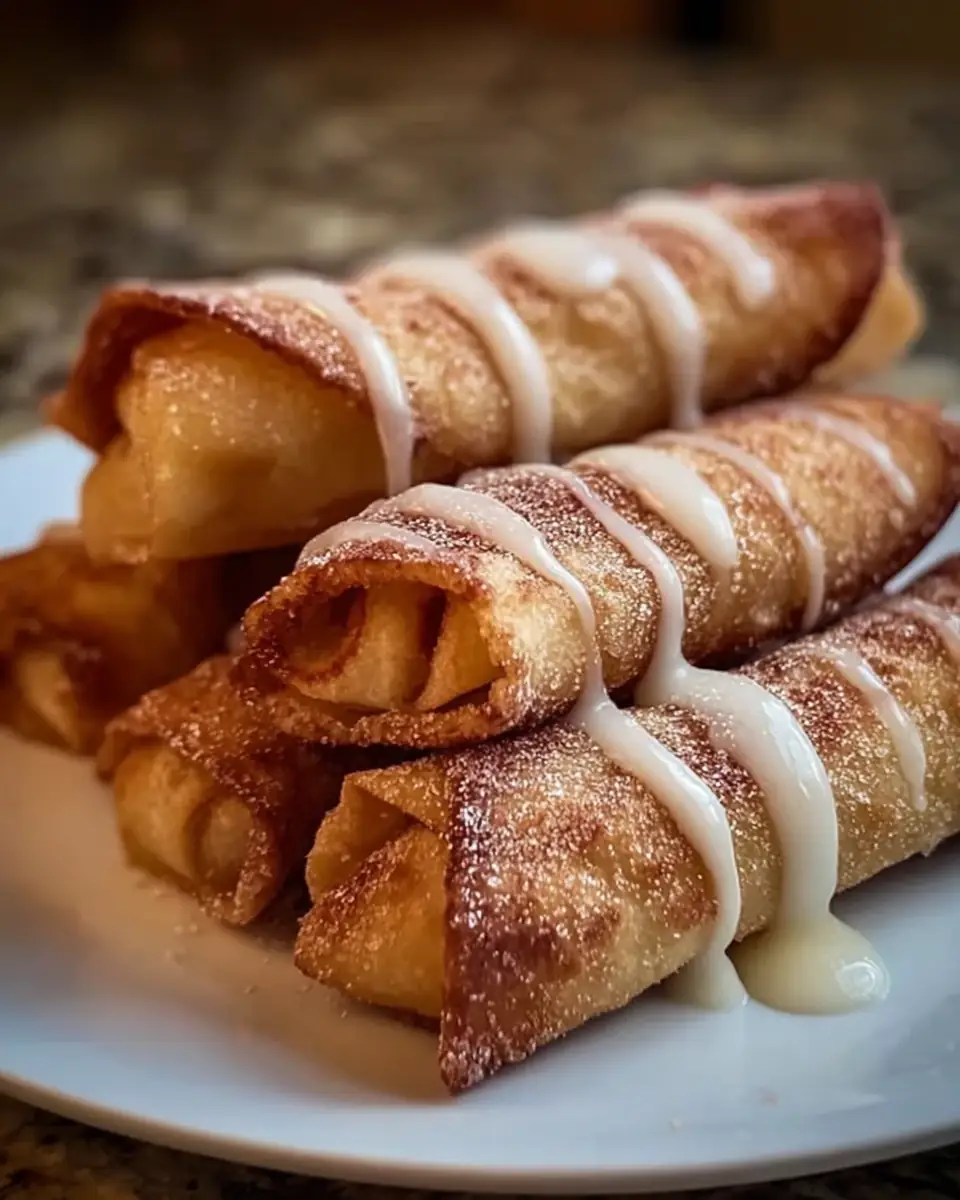 A delicious plate of Peach Cobbler Egg Rolls Recipe