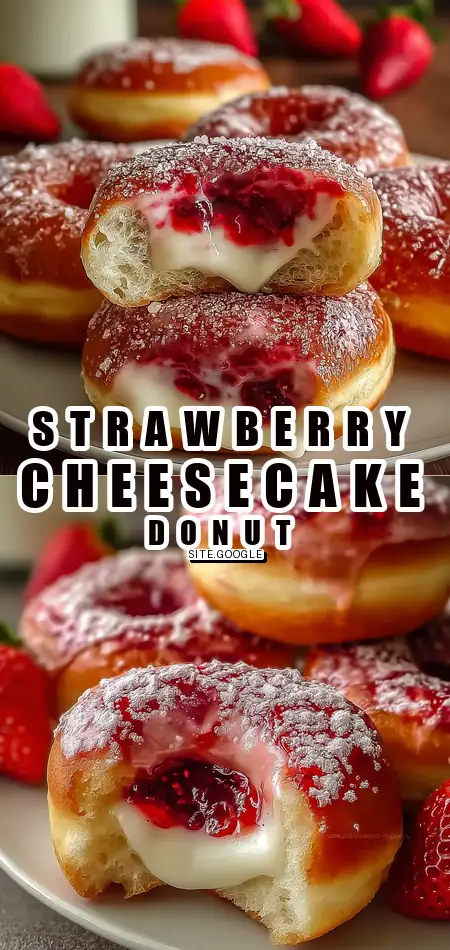 Pinterest pin (Design 1) for Strawberry Cheesecake Donuts-Easy Recipe