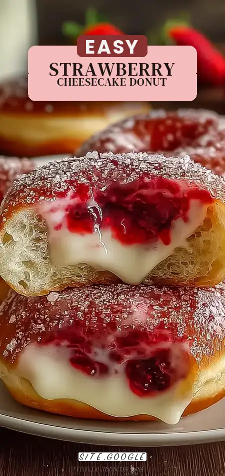 Pinterest pin (Design 2) for Strawberry Cheesecake Donuts-Easy Recipe