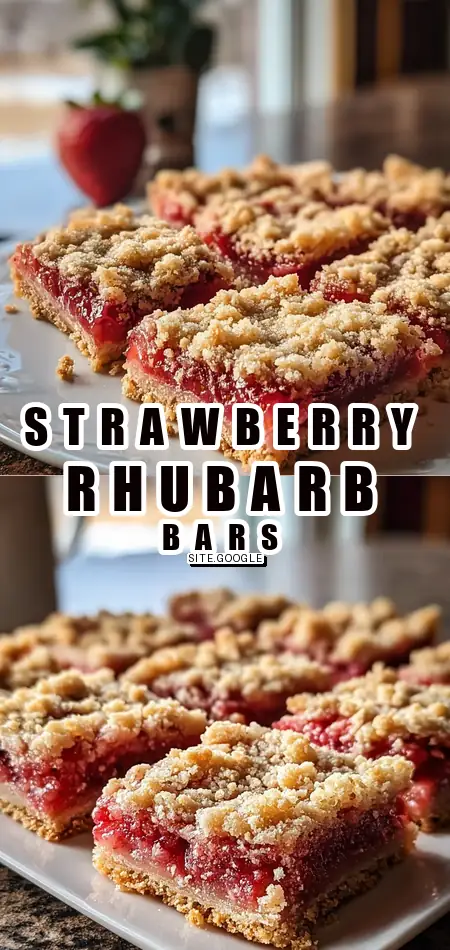 Pinterest pin (Design 1) for Strawberry Rhubarb Crumb Bars Recipe