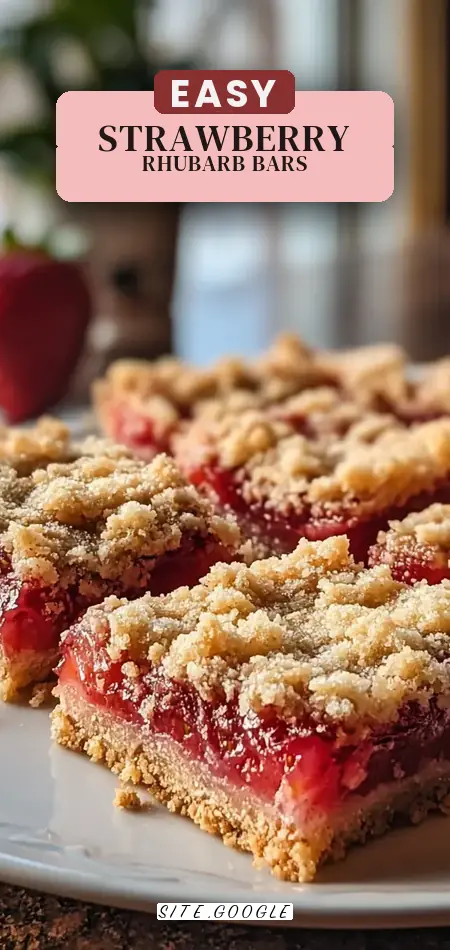 Pinterest pin (Design 2) for Strawberry Rhubarb Crumb Bars Recipe