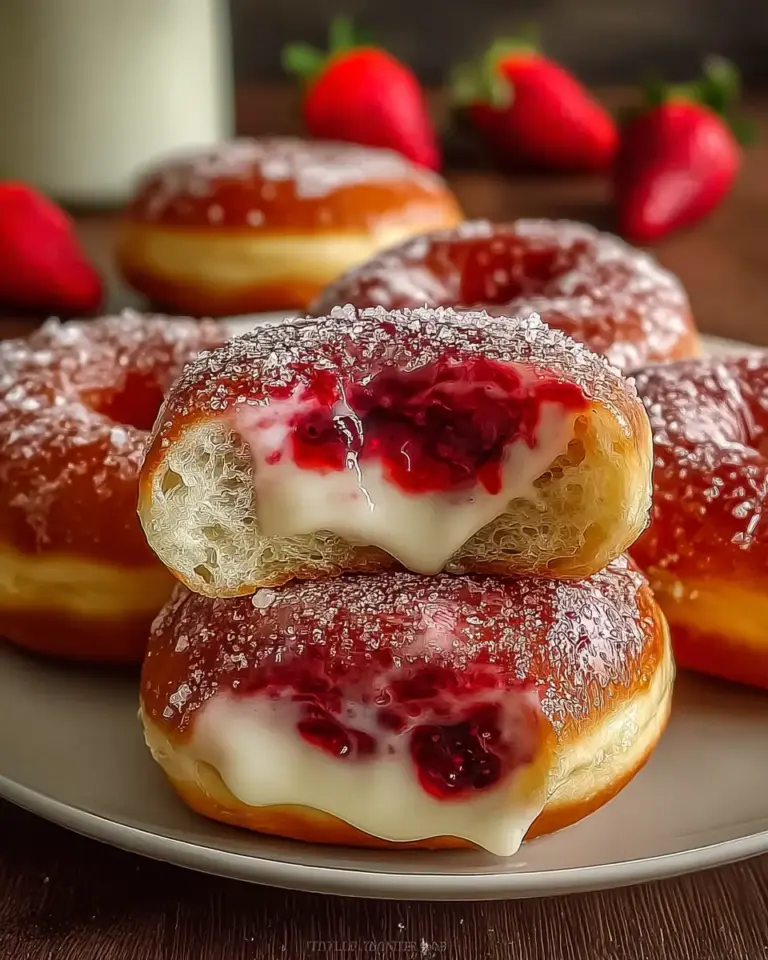 A delicious plate of Strawberry Cheesecake Donuts-Easy Recipe