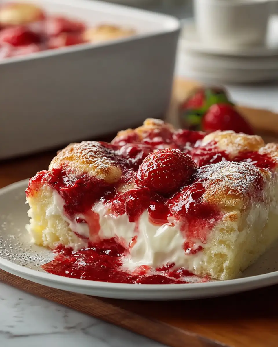 A delicious plate of Strawberry Cheesecake Dump Cake