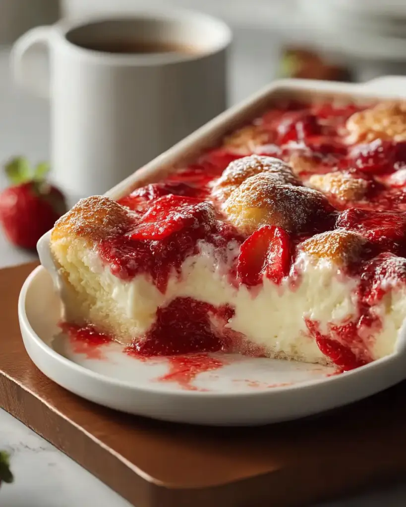 A delicious plate of Strawberry Cheesecake Dump Cake