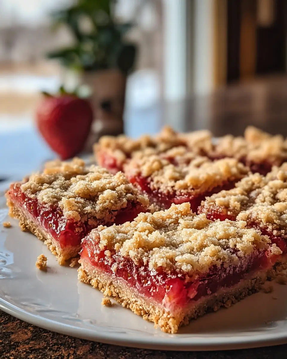 A delicious plate of Strawberry Rhubarb Crumb Bars Recipe