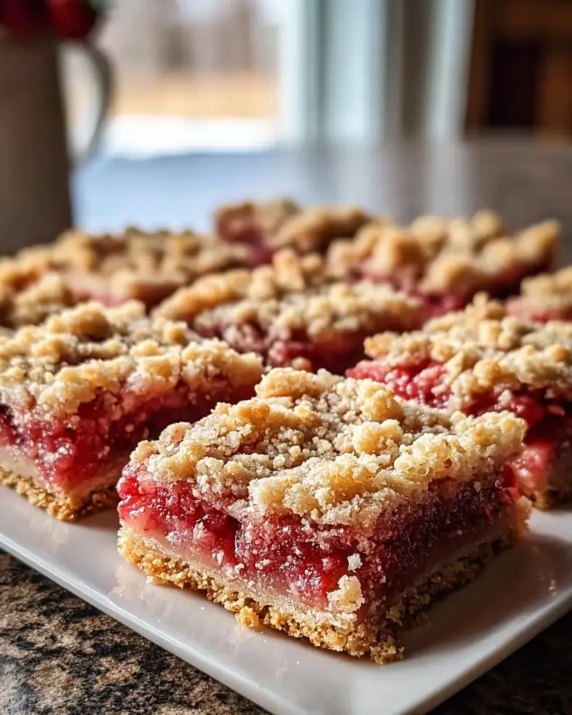 A delicious plate of Strawberry Rhubarb Crumb Bars Recipe