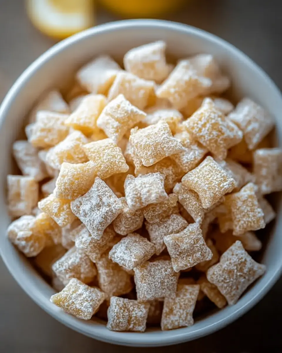 A delicious plate of Zesty Lemonade Puppy Chow: A Fun, Sweet Treat You'll Love