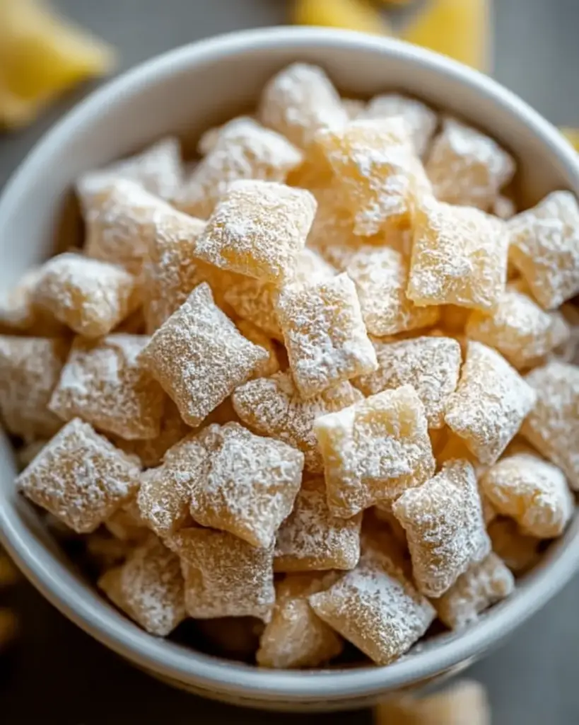 A delicious plate of Zesty Lemonade Puppy Chow: A Fun, Sweet Treat You'll Love