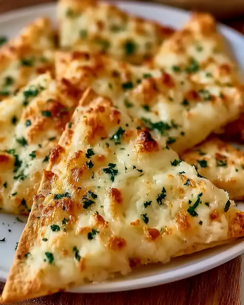 A delicious plate of Air Fryer Cheesy Tortilla Garlic Bread