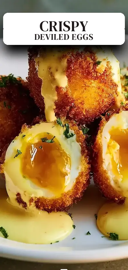 Pinterest pin (Design 2) for Fried Deviled Eggs Recipe