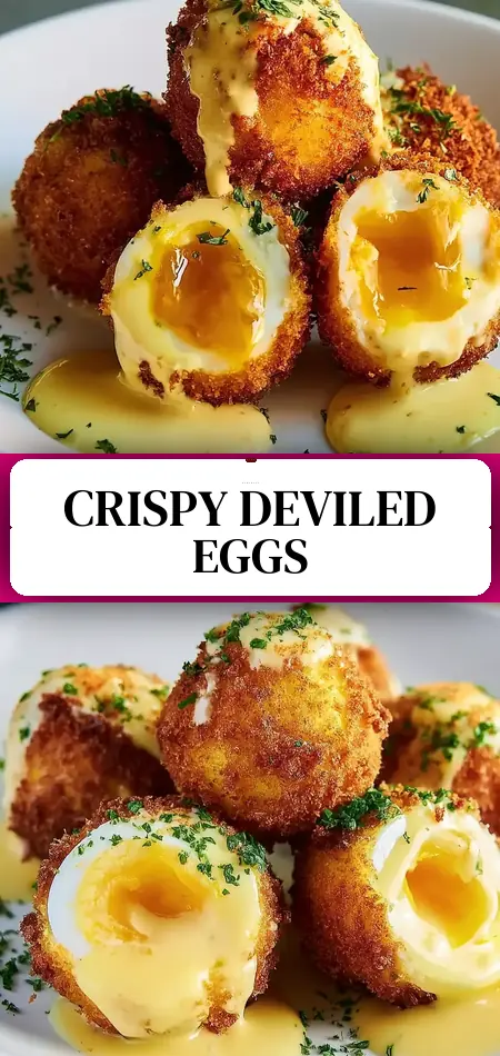 Pinterest pin (Design 3) for Fried Deviled Eggs Recipe