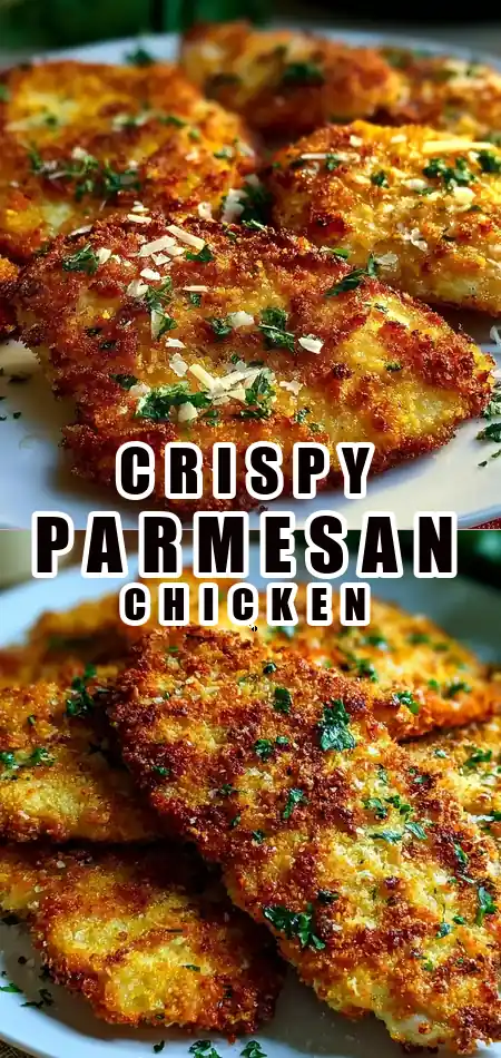 Pinterest pin (Design 1) for Quick Crispy Air Fryer Parmesan Crusted Chicken