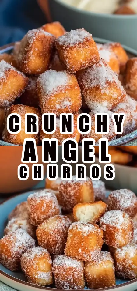 Pinterest pin (Design 1) for Light & Crunchy Angel Cake Churro Bites Recipe You’ll Love