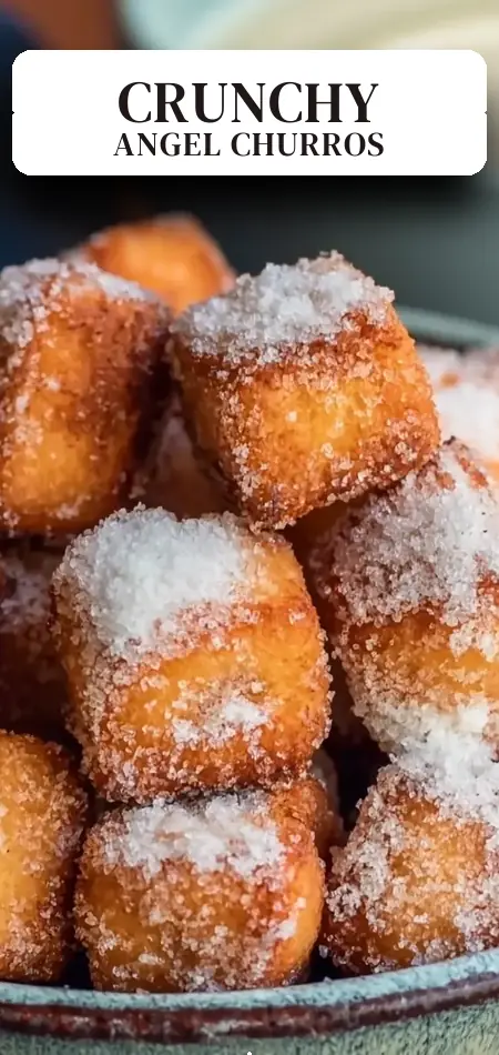 Pinterest pin (Design 2) for Light & Crunchy Angel Cake Churro Bites Recipe You’ll Love