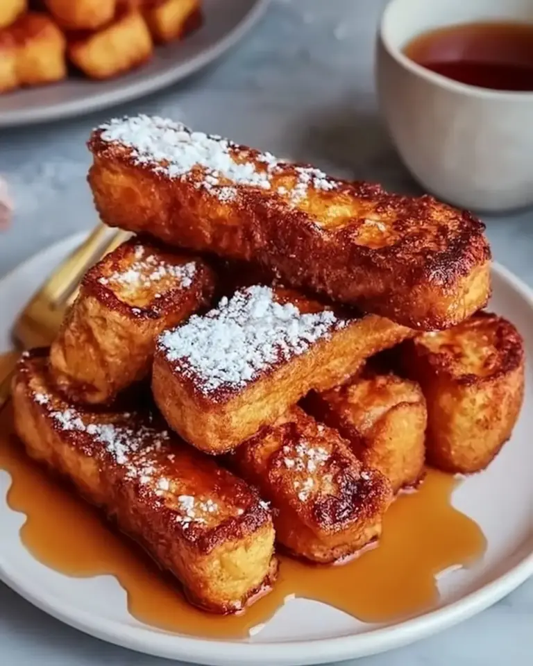 A delicious plate of Crispy Air Fryer French Toast Sticks