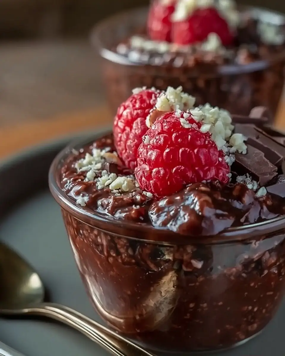 A delicious plate of Decadent Brownie Batter Overnight Oats Recipe with 25g Protein Make-Ahead Breakfast