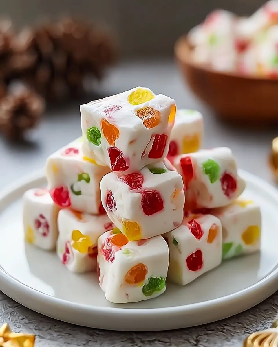 A delicious plate of Delightful Easy Christmas Gumdrop Nougat Candy Recipe to Try