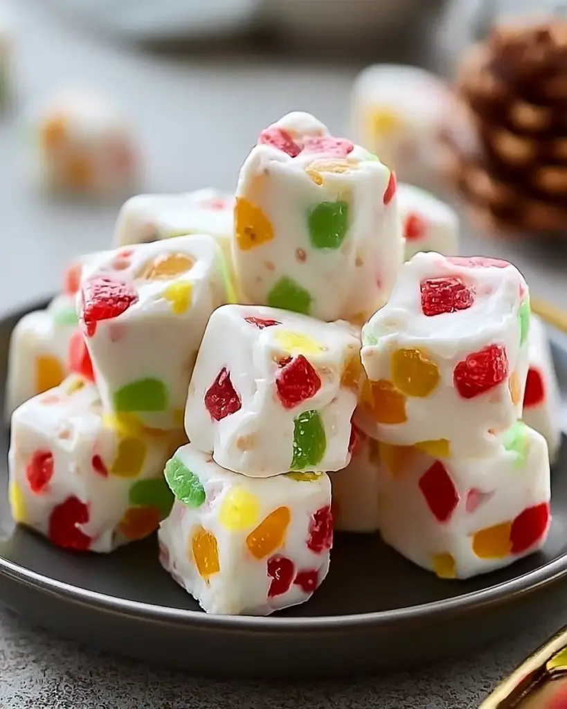 A delicious plate of Delightful Easy Christmas Gumdrop Nougat Candy Recipe to Try