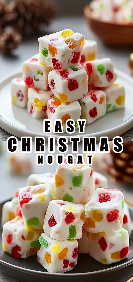 Pinterest pin (Design 1) for Delightful Easy Christmas Gumdrop Nougat Candy Recipe to Try