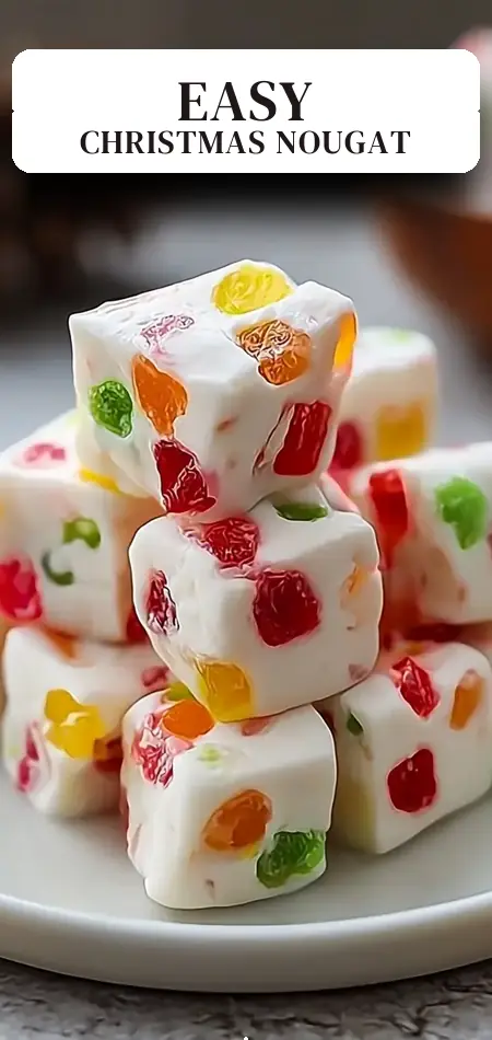 Pinterest pin (Design 2) for Delightful Easy Christmas Gumdrop Nougat Candy Recipe to Try