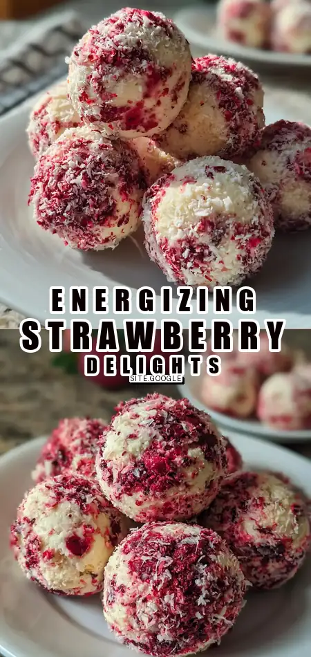 Pinterest pin (Design 1) for "Strawberry Cheesecake Protein Balls That Boost Energy!"