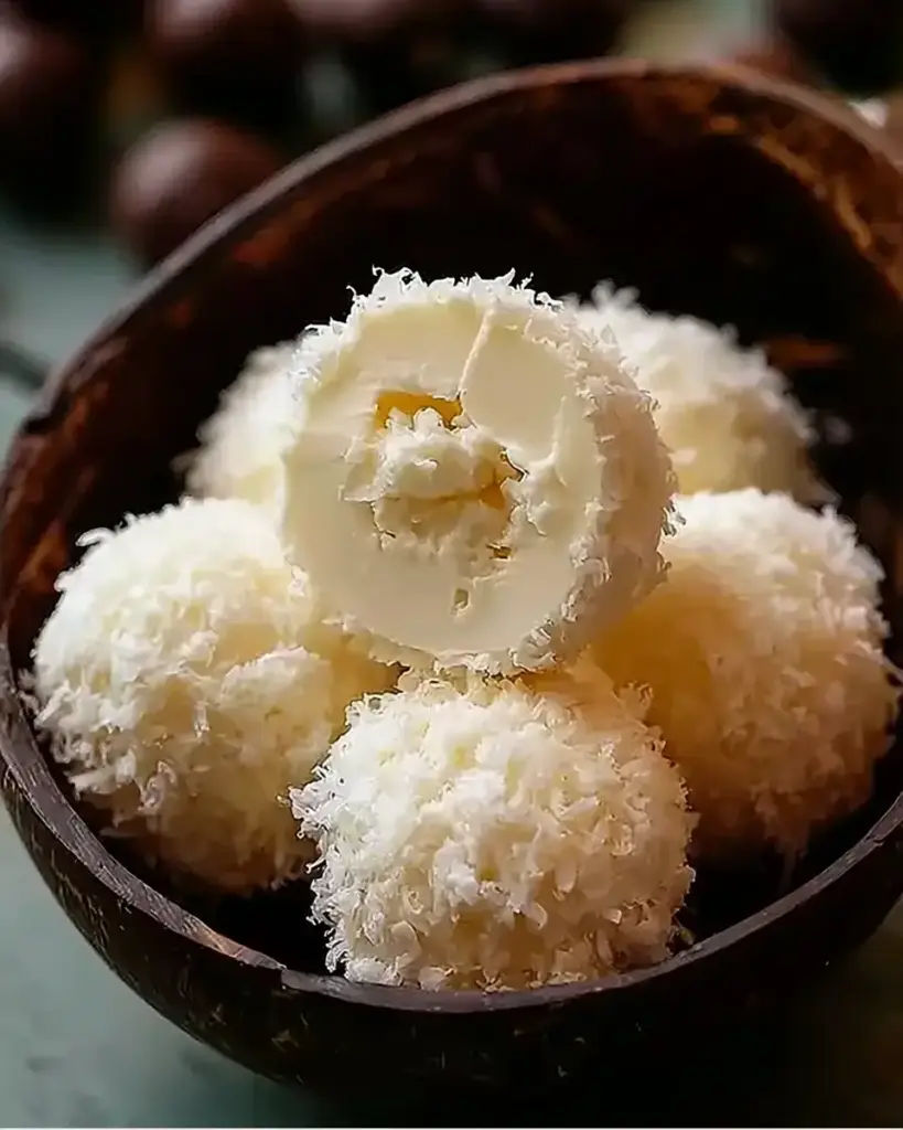 A delicious plate of Easy Coconut Cream Balls – No-Bake Delicious Treats