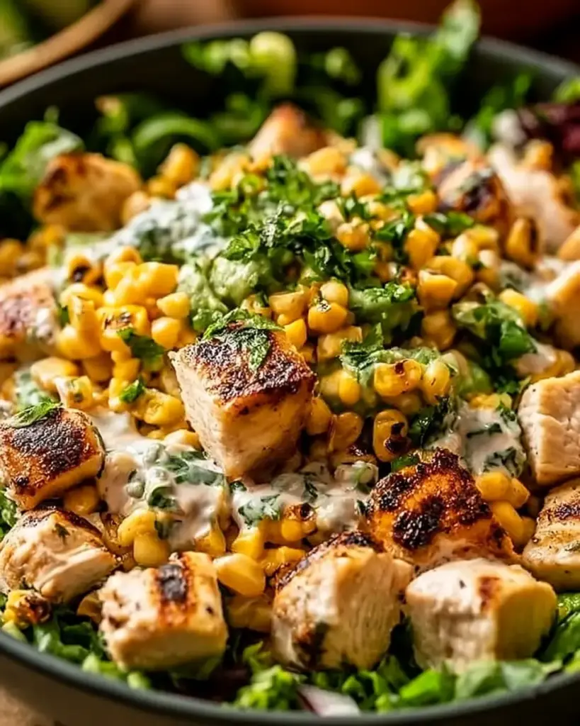 A delicious plate of High Protein Chicken Street Corn Salad