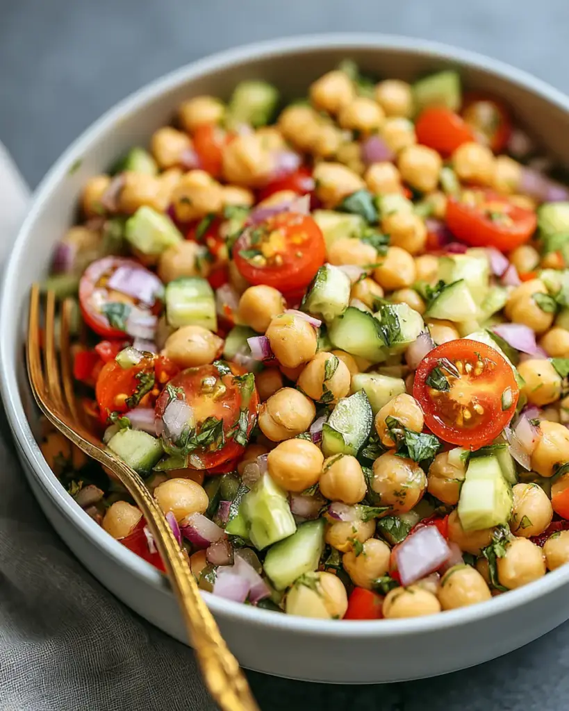 A delicious plate of High Protein Chickpea Salad (Vegan + Gluten-Free) – Fresh, Protein-Packed, and Flavorful