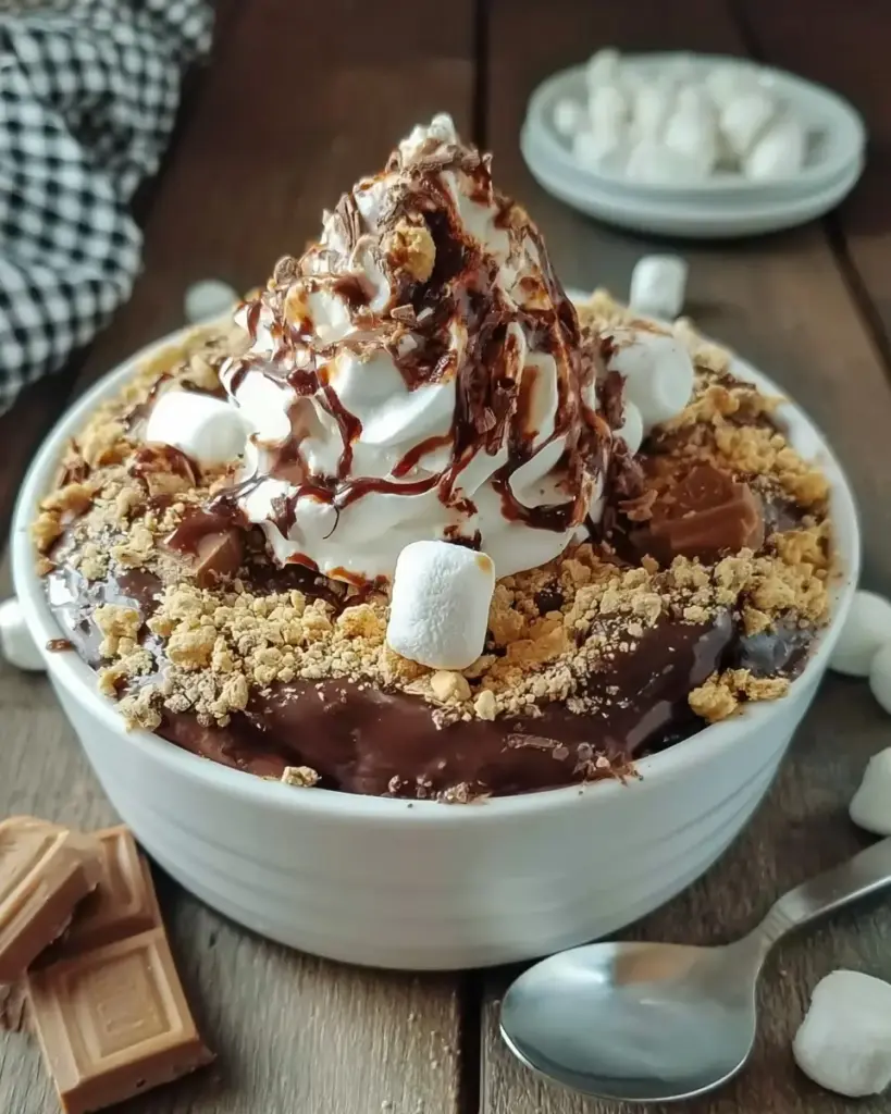 A delicious plate of High Protein Double Chocolate S’mores Bowl