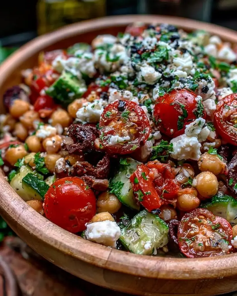 A delicious plate of High Protein Greek Chickpea Salad