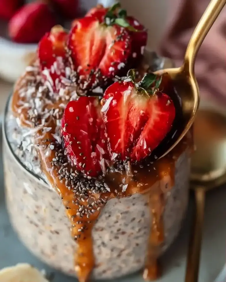 A delicious plate of High Protein Overnight Oats Recipe 40g+ Protein Easy Breakfast Prep