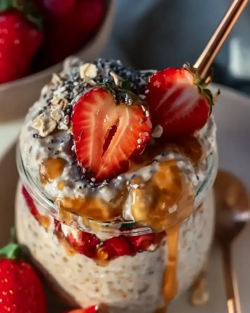 A delicious plate of High Protein Overnight Oats Recipe 40g+ Protein Easy Breakfast Prep