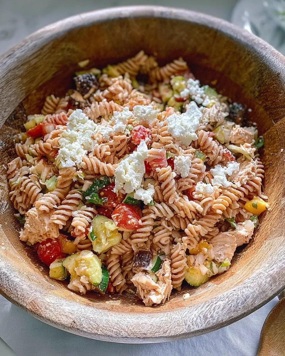 A delicious plate of High Protein Pasta Salad