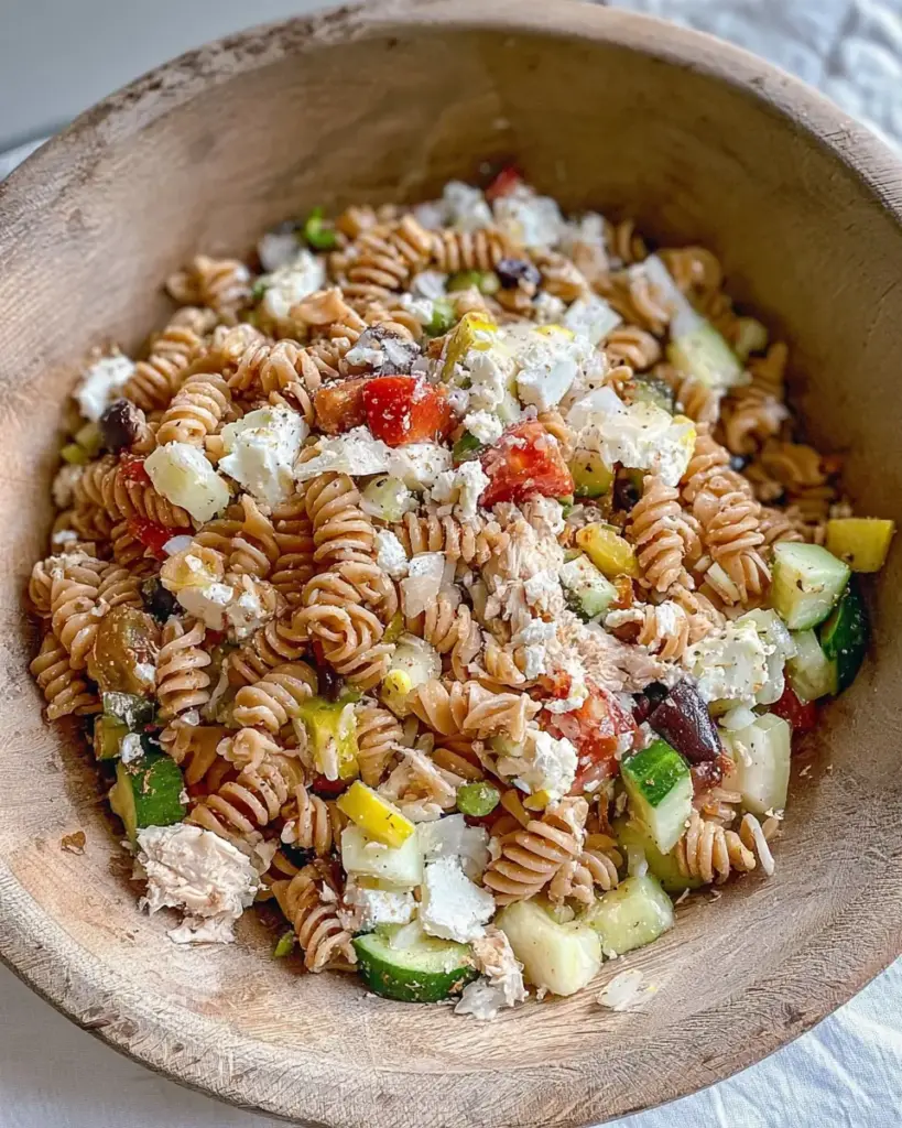 A delicious plate of High Protein Pasta Salad
