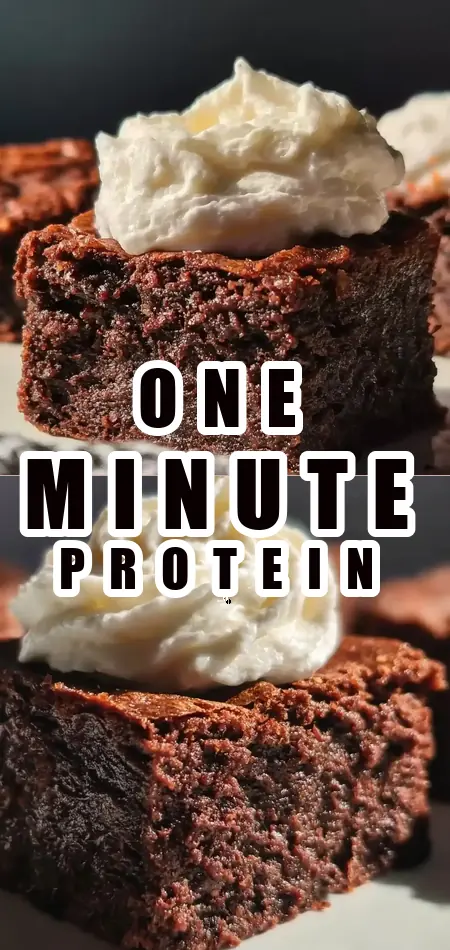 Pinterest pin (Design 1) for High Protein One-Minute Brownie Recipe 13g Protein Quick Dessert