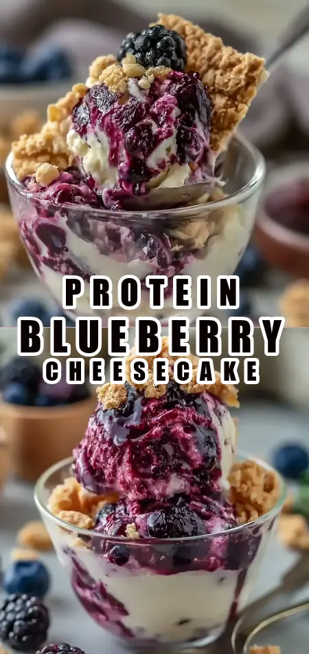 Pinterest pin (Design 1) for High Protein Blueberry Cheesecake Cottage Cheese Ice Cream