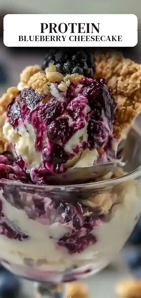 Pinterest pin (Design 2) for High Protein Blueberry Cheesecake Cottage Cheese Ice Cream