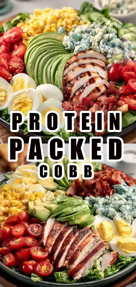 Pinterest pin (Design 1) for High Protein Chick Fil A Cobb Salad - FlirtyFood