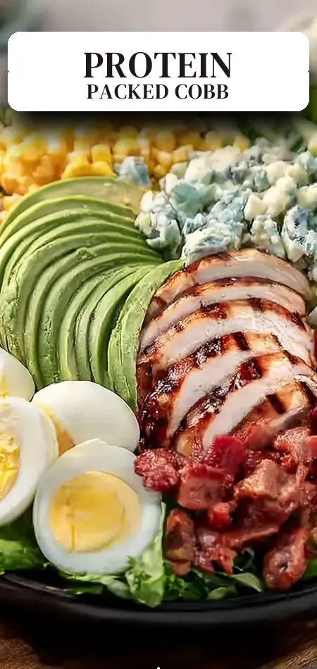 Pinterest pin (Design 2) for High Protein Chick Fil A Cobb Salad - FlirtyFood