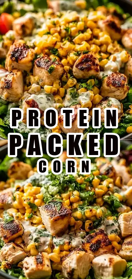 Pinterest pin (Design 1) for High Protein Chicken Street Corn Salad