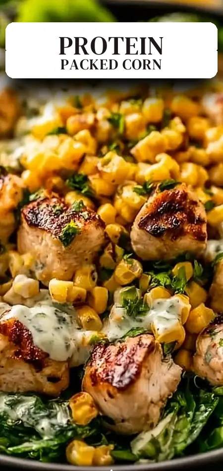 Pinterest pin (Design 2) for High Protein Chicken Street Corn Salad