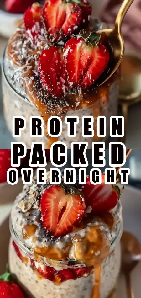 Pinterest pin (Design 1) for High Protein Overnight Oats Recipe 40g+ Protein Easy Breakfast Prep