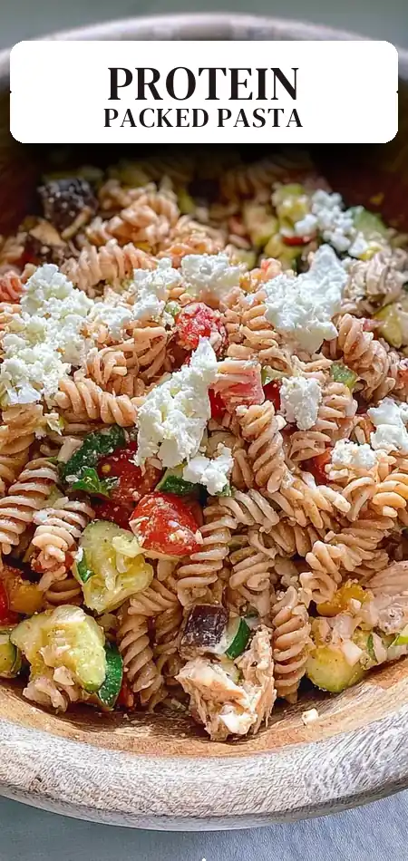 Pinterest pin (Design 2) for High Protein Pasta Salad
